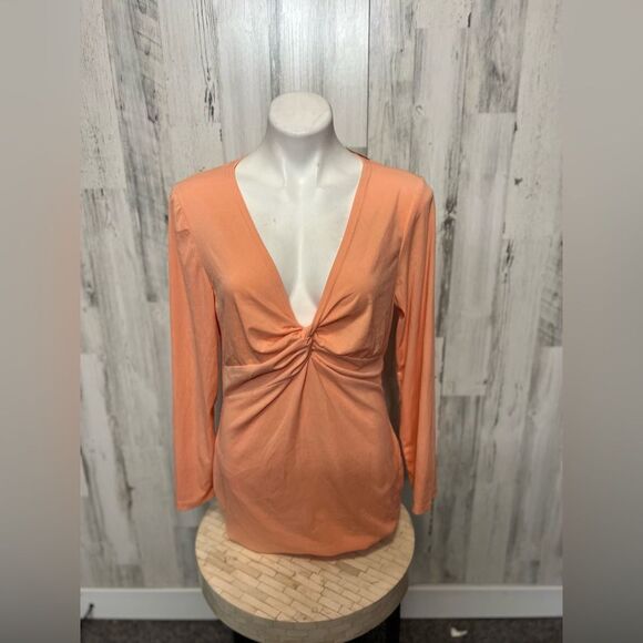 Peach Long Sleeve Twist Front Deep V-Neck dress XXL - Picture 1 of 5